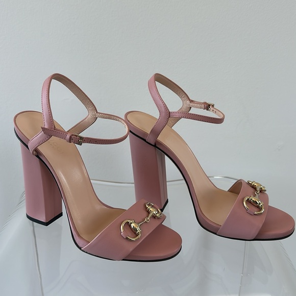 Authentic Gucci Pink Leather Horsebit Ankle Strap Platform Heels Sandals - Picture 4 of 11